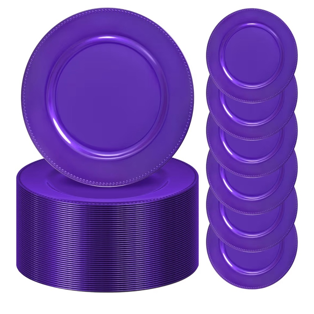 13” Purple Beaded Charger Plates.   Elegant Purple Party Plates Set
